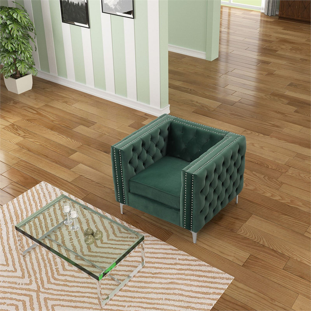 Dark Green 3-PC Velvet Loveseat and 2 Chairs Set A87153