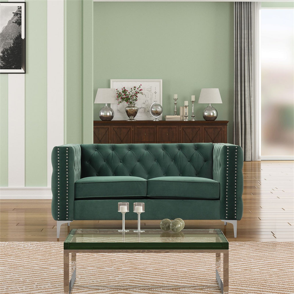 Dark Green 3-PC Velvet Loveseat and 2 Chairs Set A87153