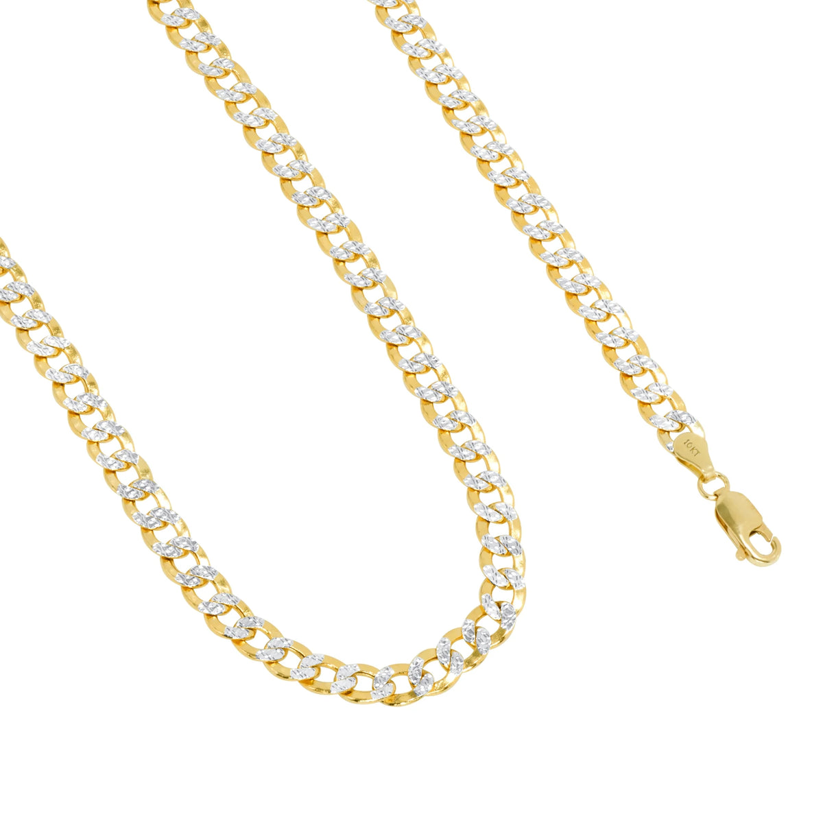 10k Yellow Gold 7.5mm Cuban Chain Diamond Cut Pave Two Tone Bracelet E174866