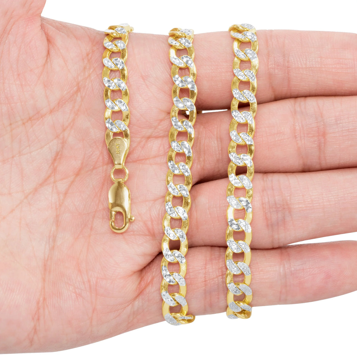10k Yellow Gold 7.5mm Cuban Chain Diamond Cut Pave Two Tone Bracelet E174866