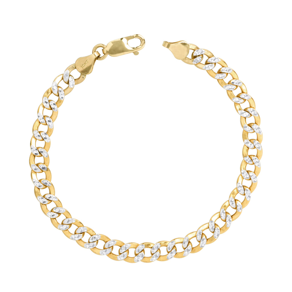10k Yellow Gold 7.5mm Cuban Chain Diamond Cut Pave Two Tone Bracelet E174866