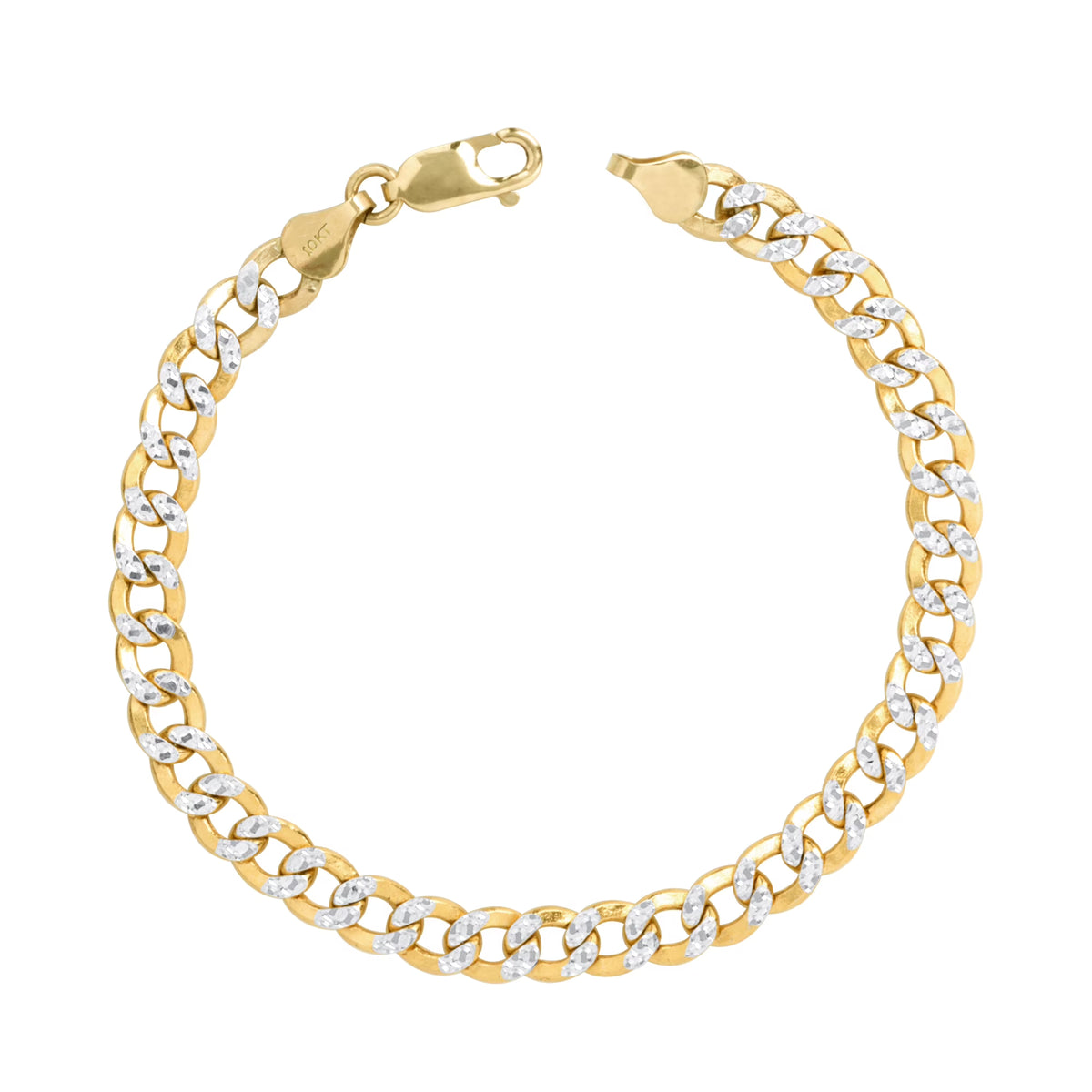 10k Yellow Gold 7.5mm Cuban Chain Diamond Cut Pave Two Tone Bracelet E174866