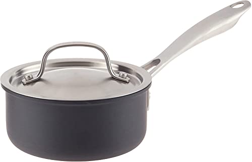 Black/Stainless Hard-Anodized Nonstick 1-Quart Saucepan with Cover R19951