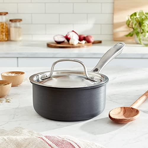 Black/Stainless Hard-Anodized Nonstick 1-Quart Saucepan with Cover R19951