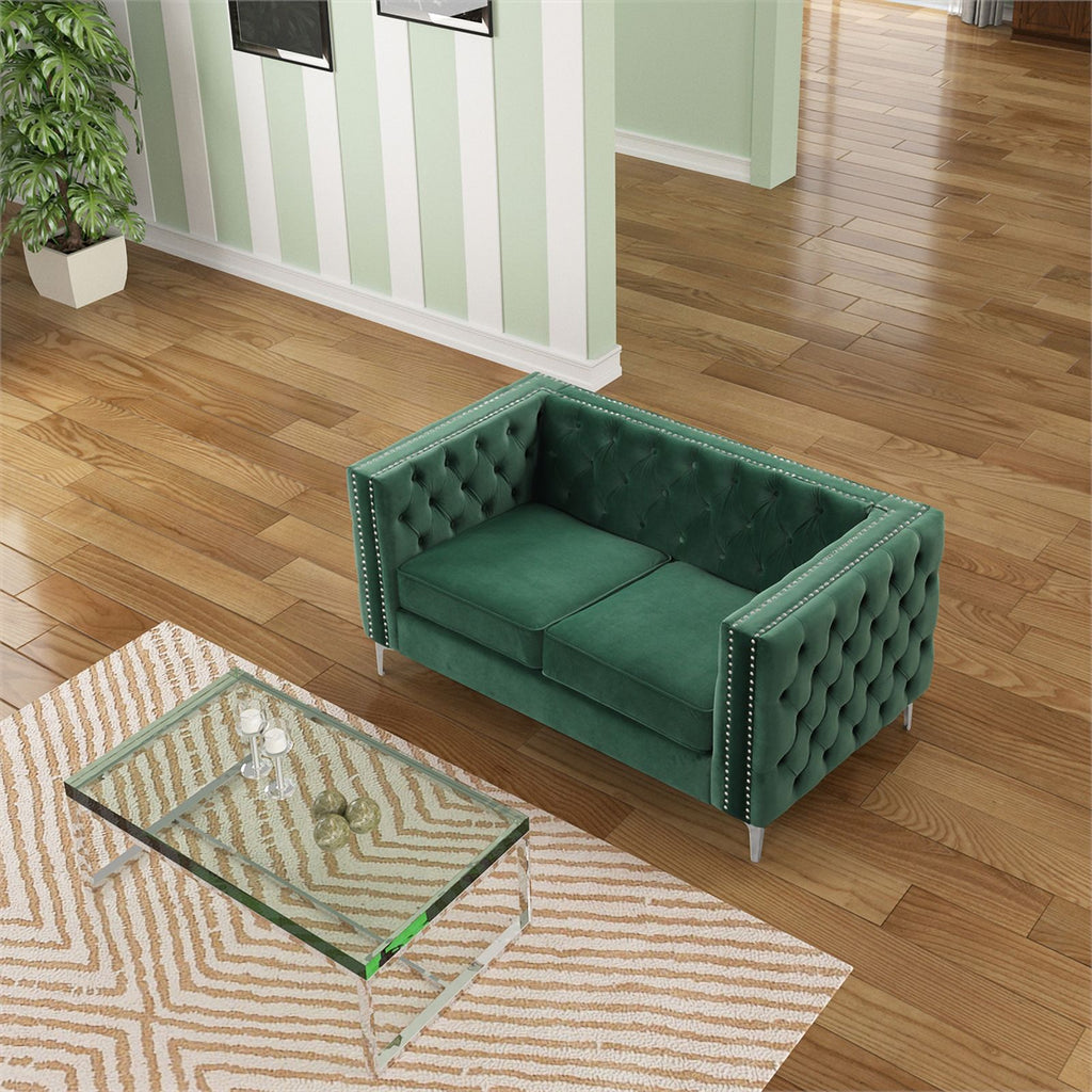 Dark Green 3-PC Velvet Loveseat and 2 Chairs Set A87153