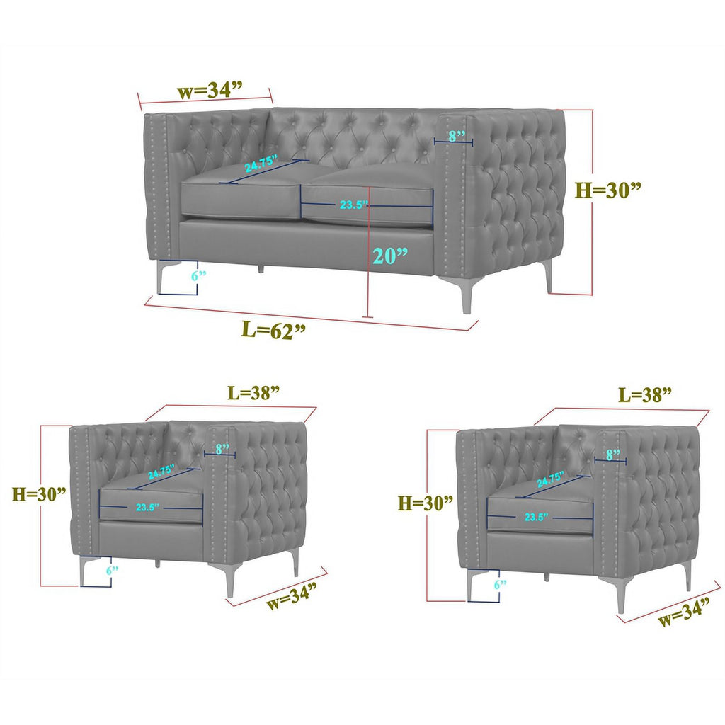 Dark Green 3-PC Velvet Loveseat and 2 Chairs Set A87153