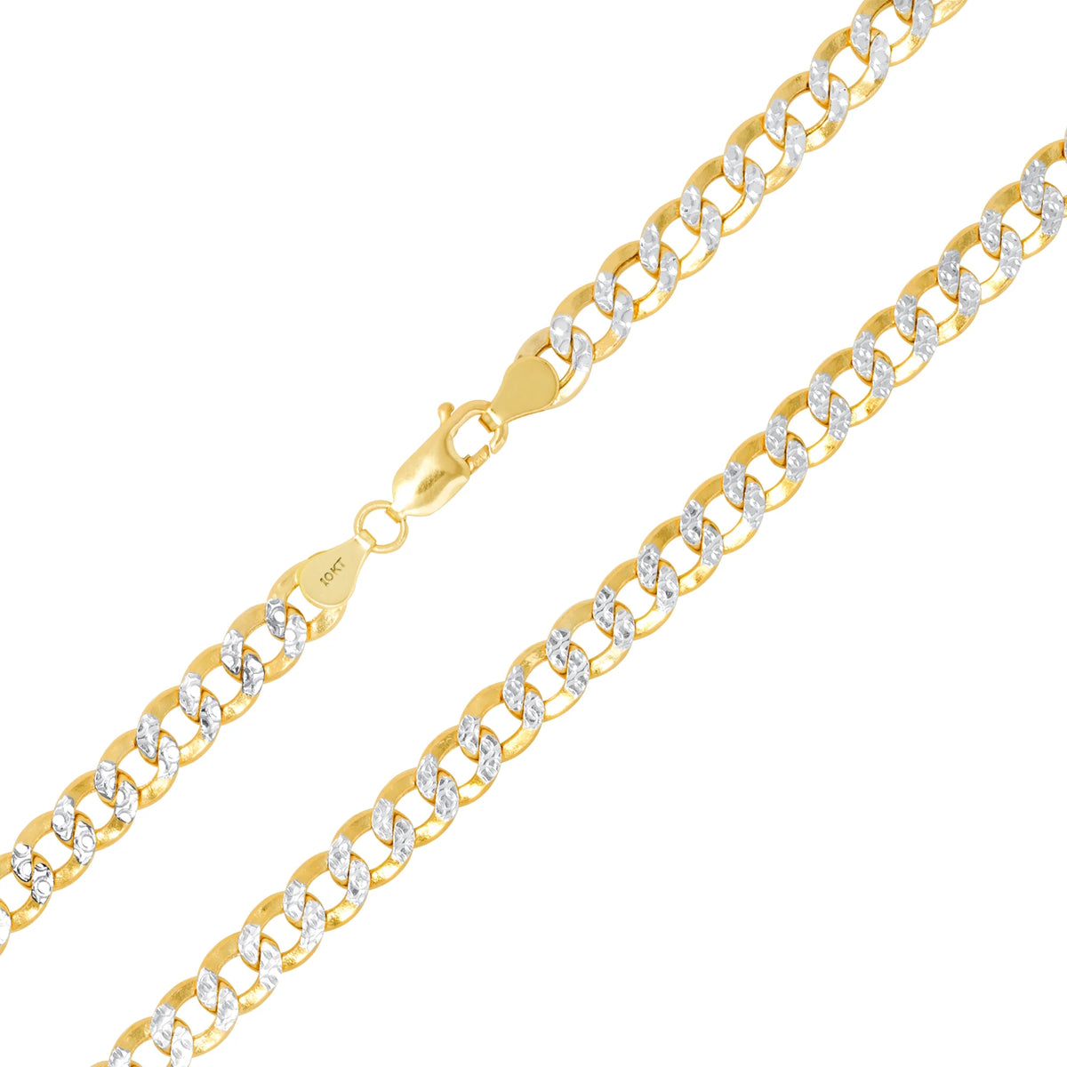10k Yellow Gold 7.5mm Cuban Chain Diamond Cut Pave Two Tone Bracelet E174866