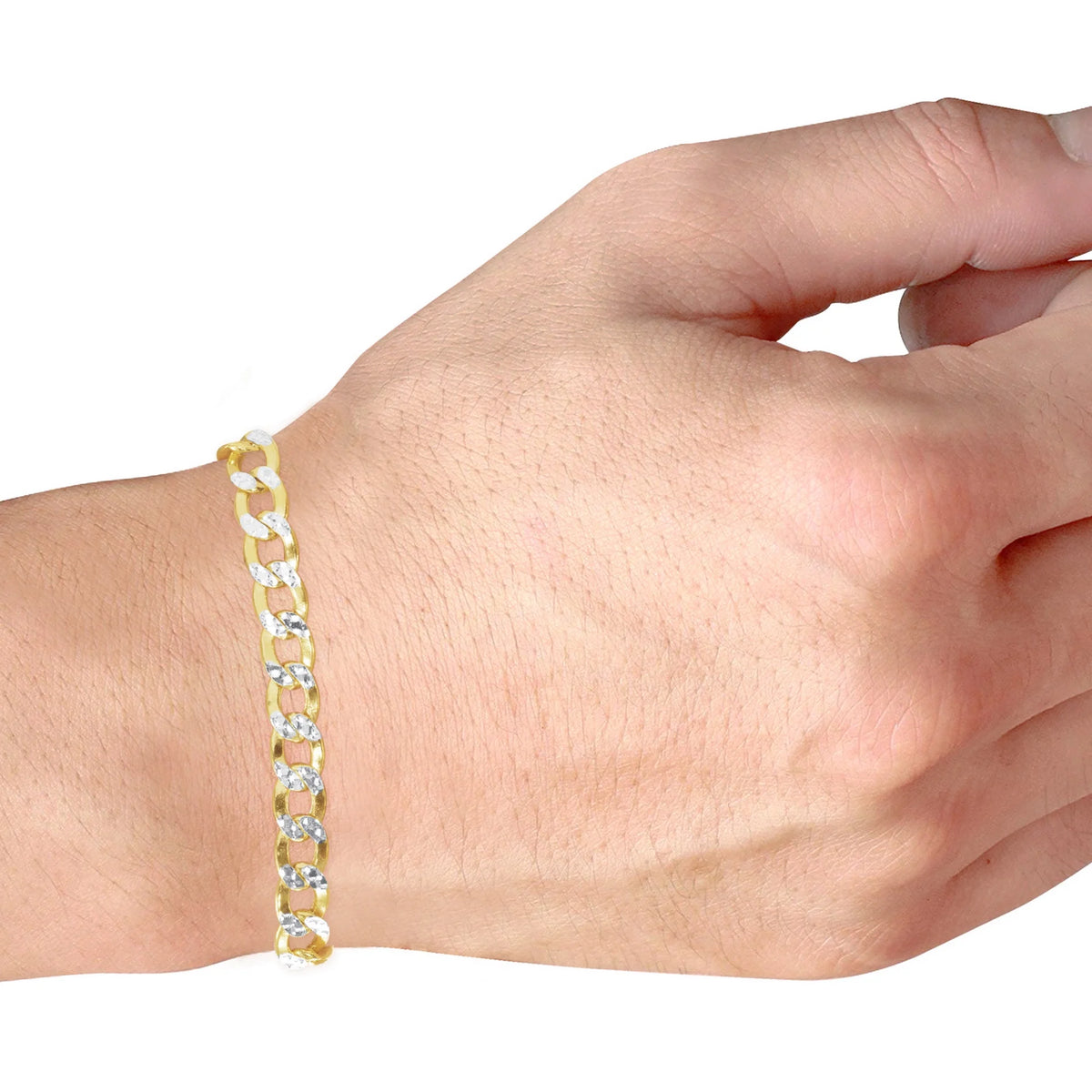10k Yellow Gold 7.5mm Cuban Chain Diamond Cut Pave Two Tone Bracelet E174866