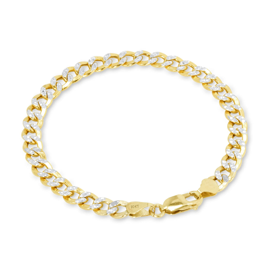 10k Yellow Gold 7.5mm Cuban Chain Diamond Cut Pave Two Tone Bracelet E174866