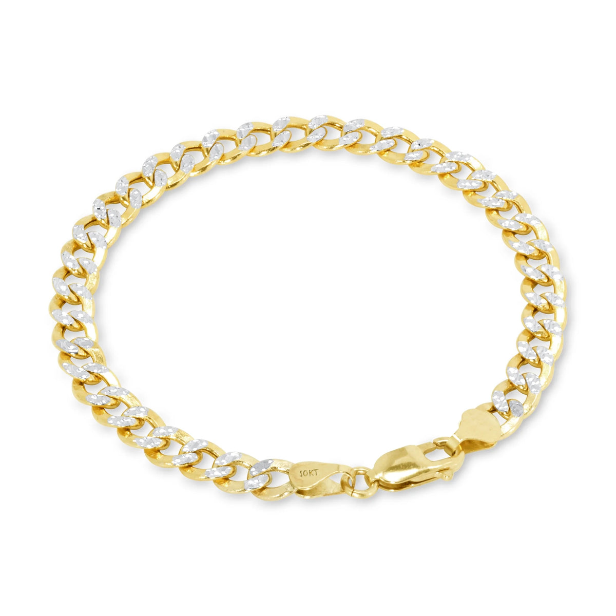 10k Yellow Gold 7.5mm Cuban Chain Diamond Cut Pave Two Tone Bracelet E174866