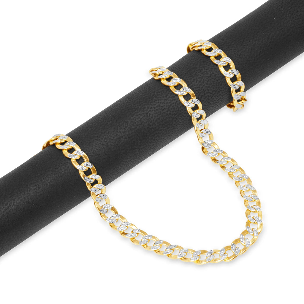 10k Yellow Gold 7.5mm Cuban Chain Diamond Cut Pave Two Tone Bracelet E174866