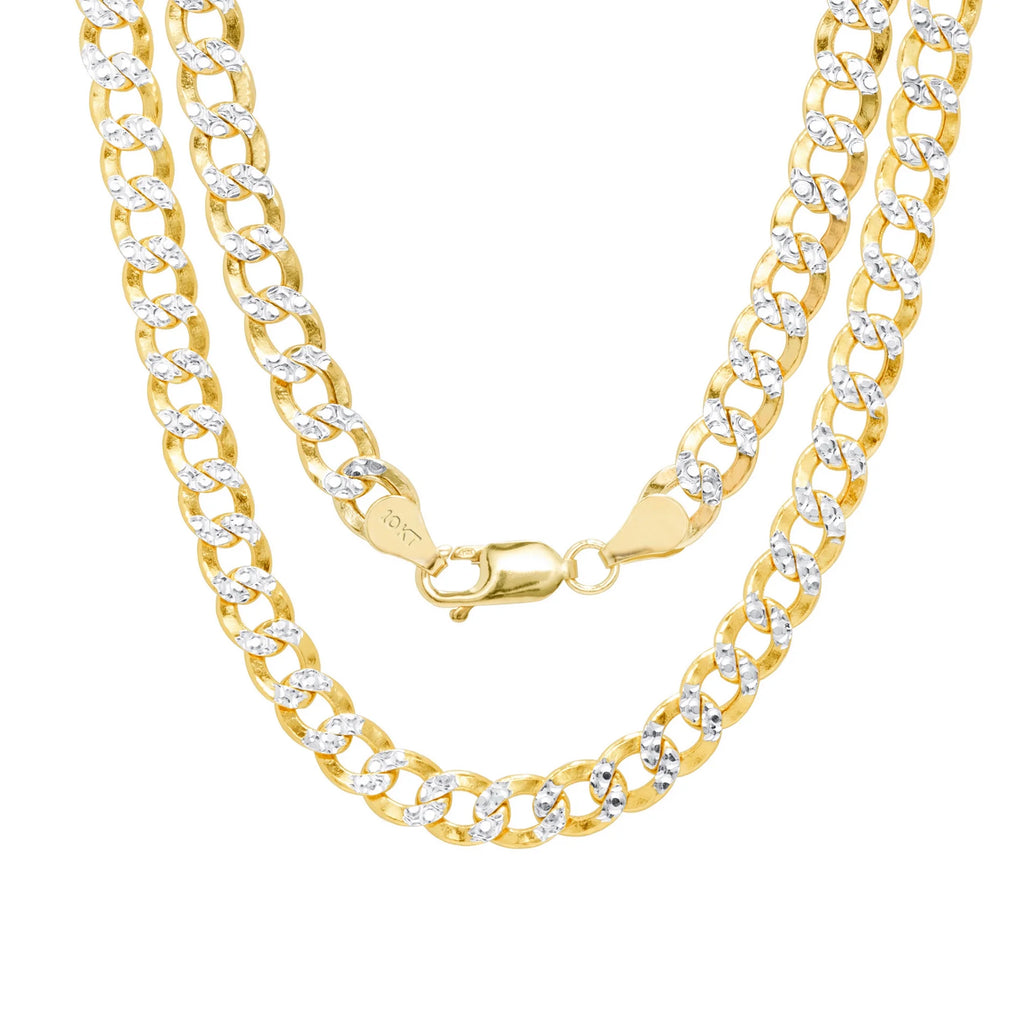 10k Yellow Gold 7.5mm Cuban Chain Diamond Cut Pave Two Tone Bracelet E174866