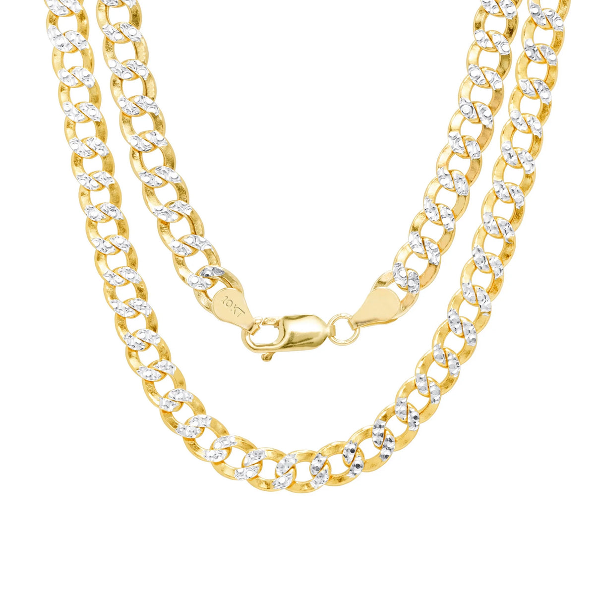10k Yellow Gold 7.5mm Cuban Chain Diamond Cut Pave Two Tone Bracelet E174866